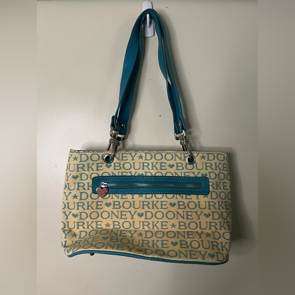 Dooney And Bourke Beige Turquoise Blue Shoulder Bag Purse - Picture 1 of 10